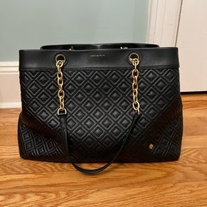 Tory Burch Black Leather Pocketbook with Gold Detailing